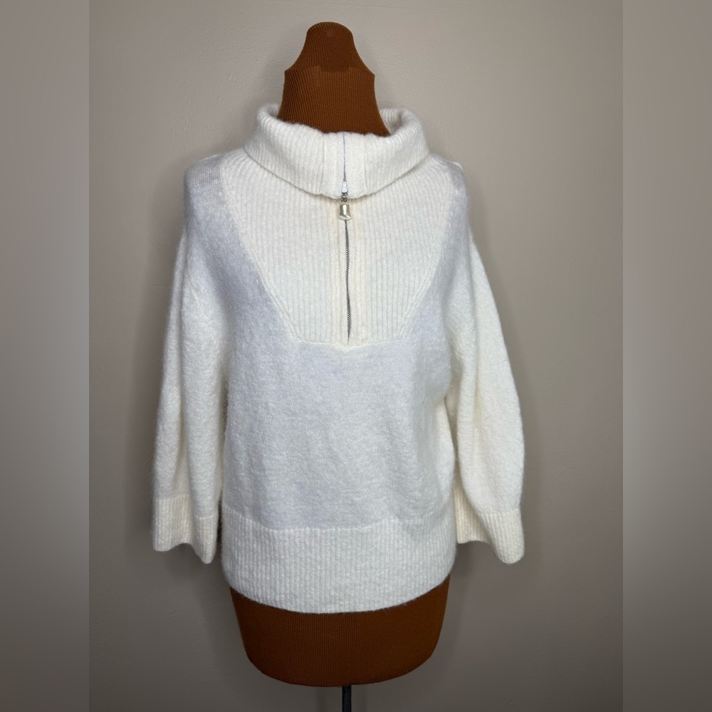 & Other Stories Cream Wool Blend Cowl Neck Zipper Pull Sweater Size Large